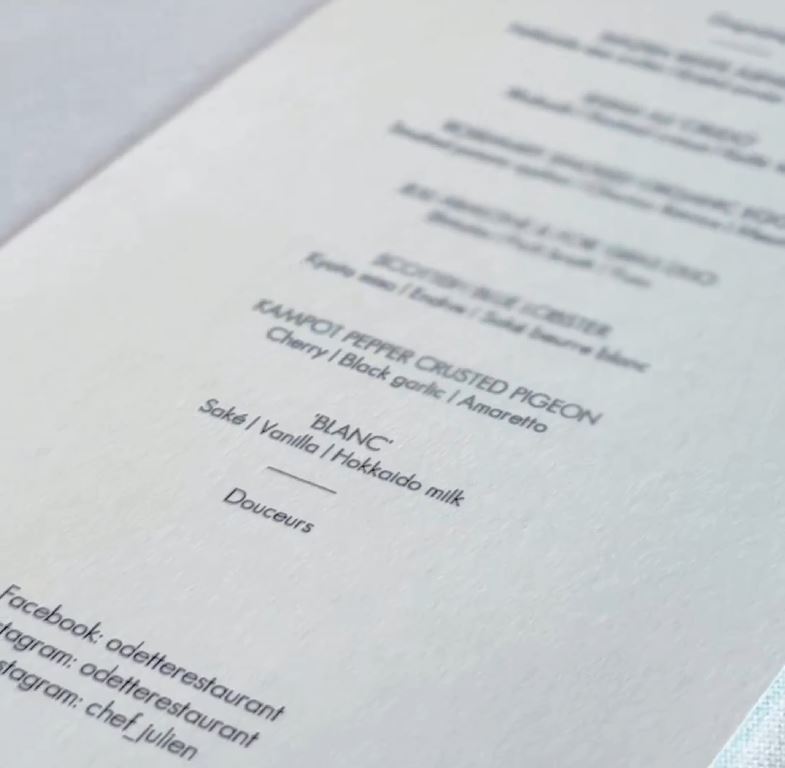 Odette restaurant Menu Odette restaurant Menu