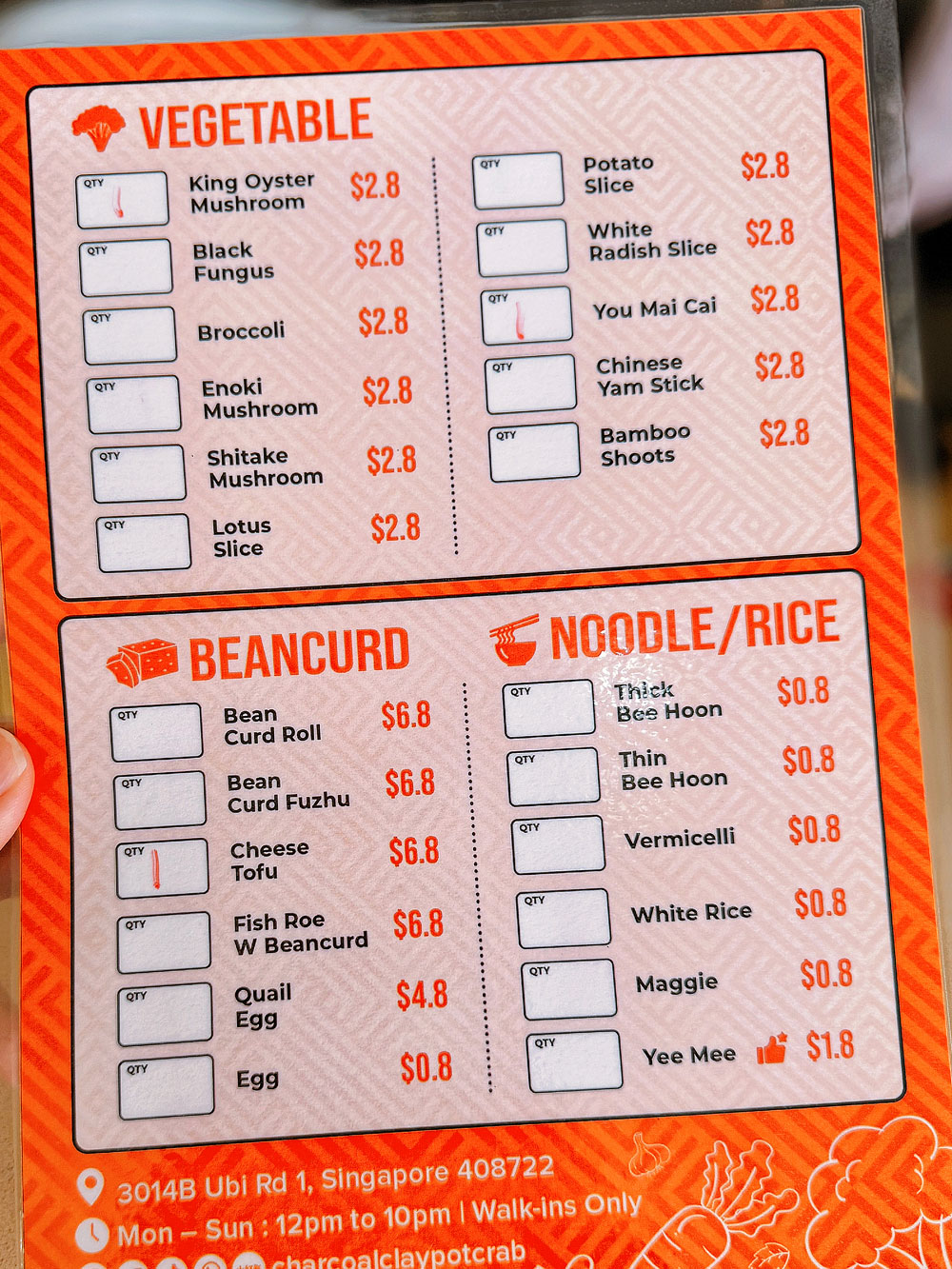 Charcoal Claypot Crab Menu